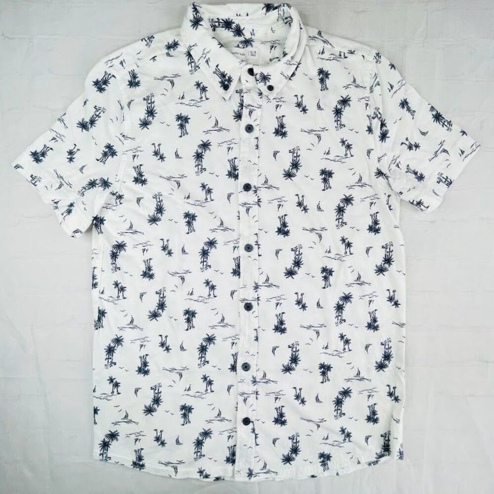 Abercrombie Kids Button Down Shirt Boys 15/16 White Short Sleeve Cotton Oxford